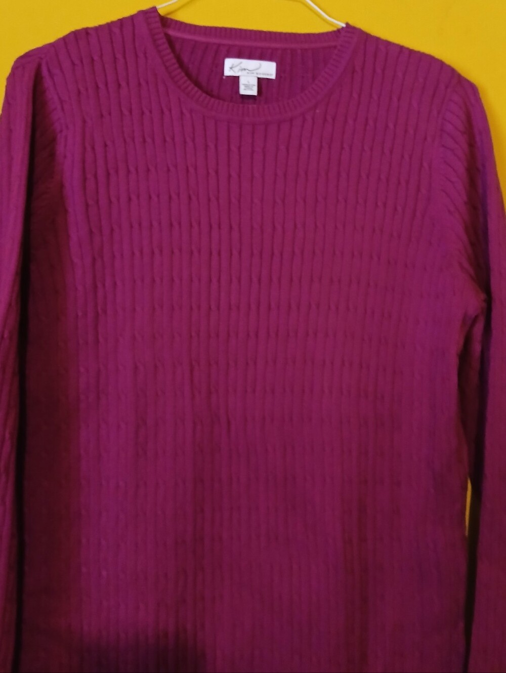 Women's Cable Knit Crewneck Sweater - Raspberry Purple